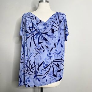 CAROLYN STRAUSS COLLECTION Floral Print Slinky Knit Asymmetric Blouse Tu…